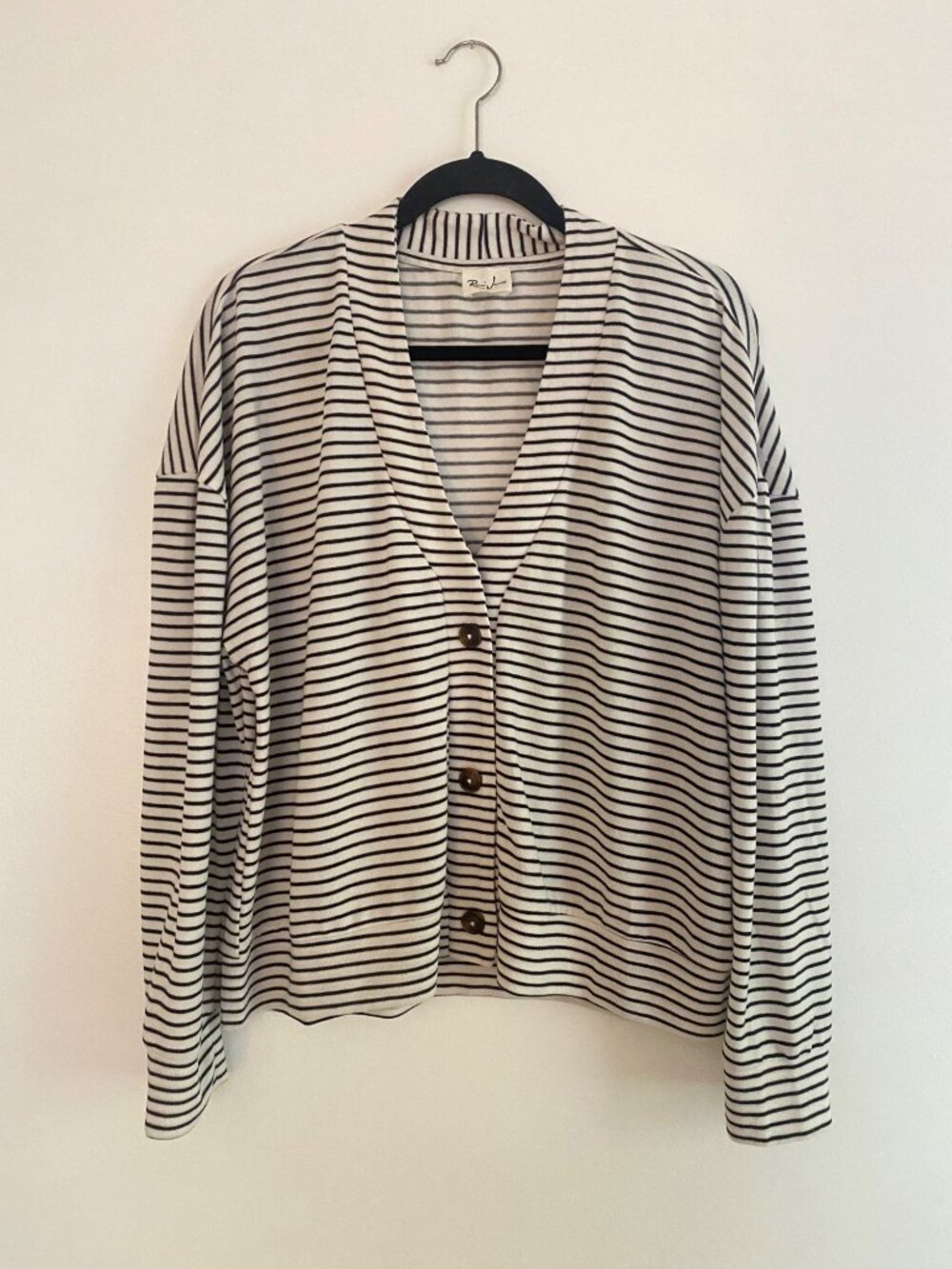 Women's Black & White Lightweight Striped Button-Down Cardigan Sweater Size XL